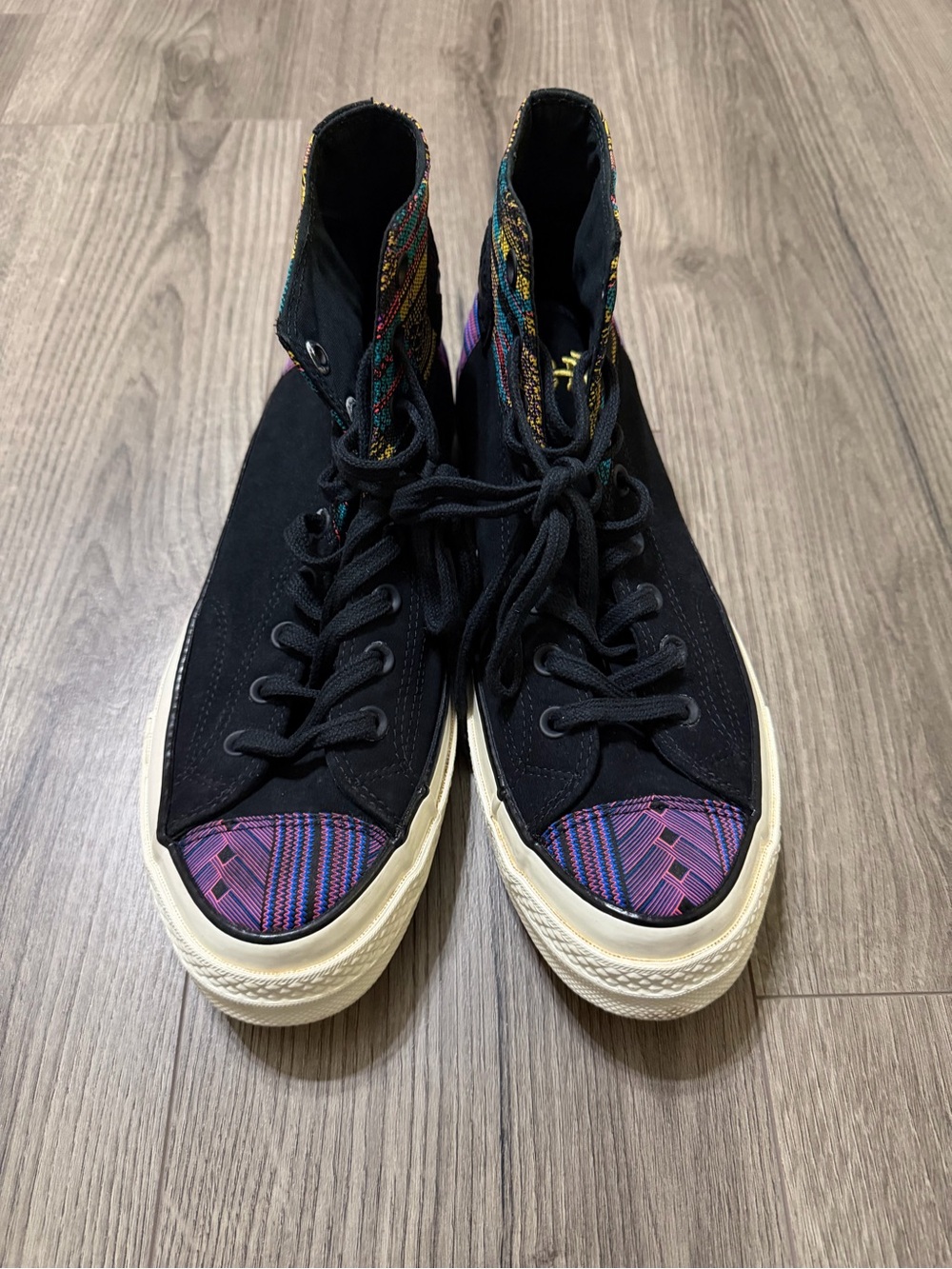 Converse Black High-Top Sneakers with Multicolor Patterned Toe